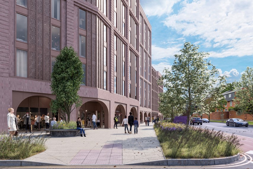 Artist impression of Plot 1 as seen from Hereford Street.