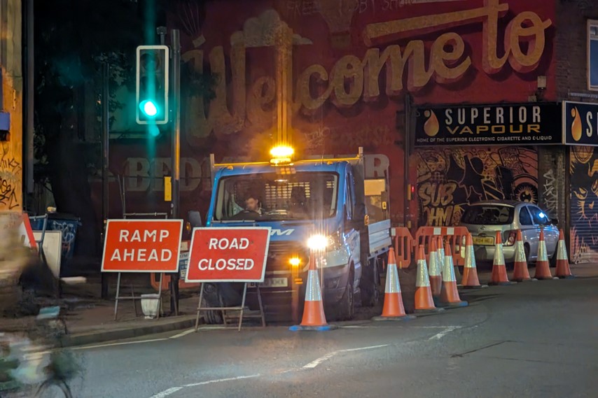 Construction team working on Dalby Avenue during an overnight closure.