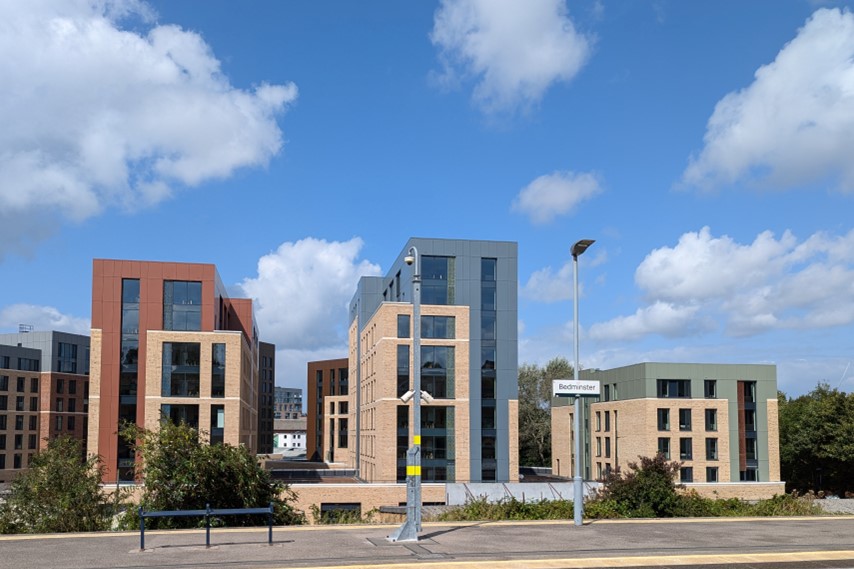 View of student accommodation blocks from Bedminster station