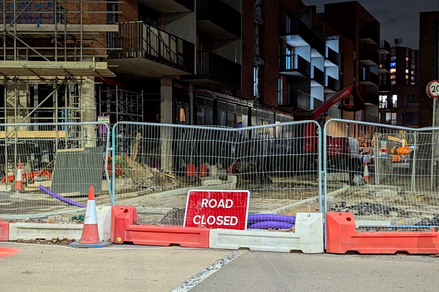 A road closure sign on Stafford Street